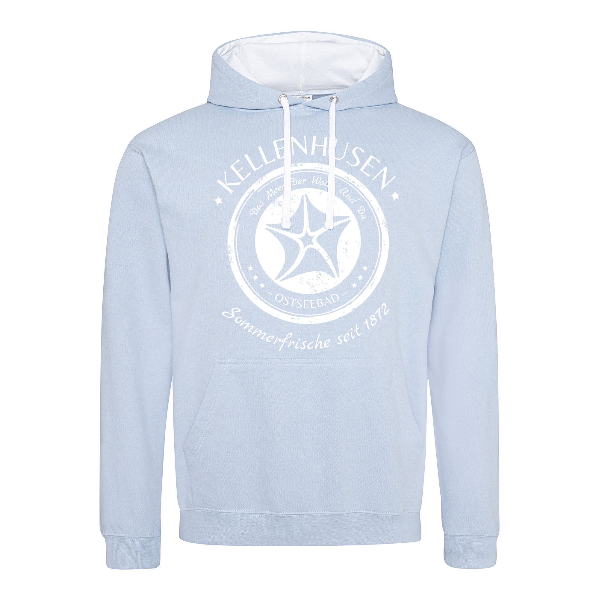 zweifarbiger Hoodie unisex "Stempel" hellblau/weiß