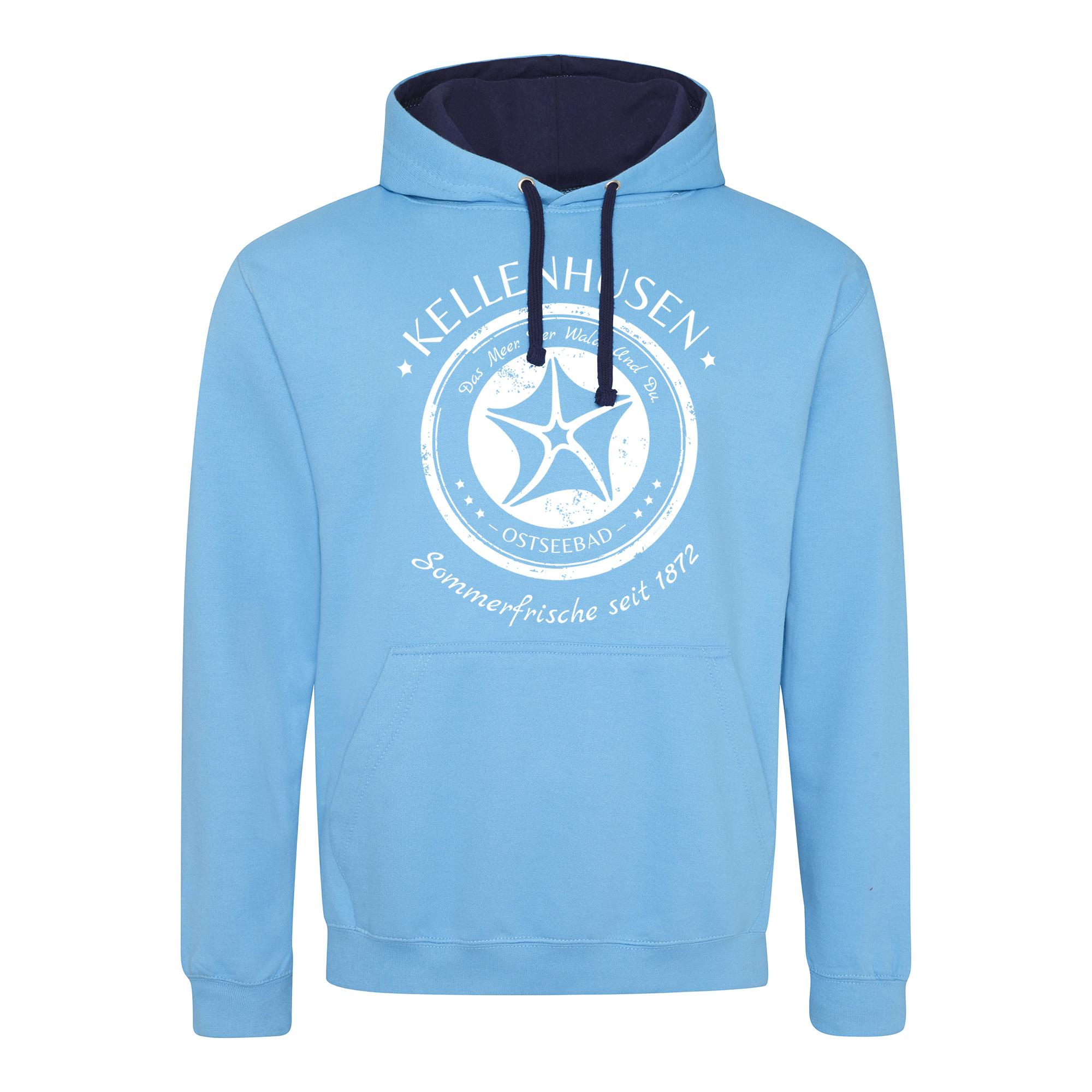 zweifarbiger Hoodie unisex "Stempel" - ice blau/dunkelblau