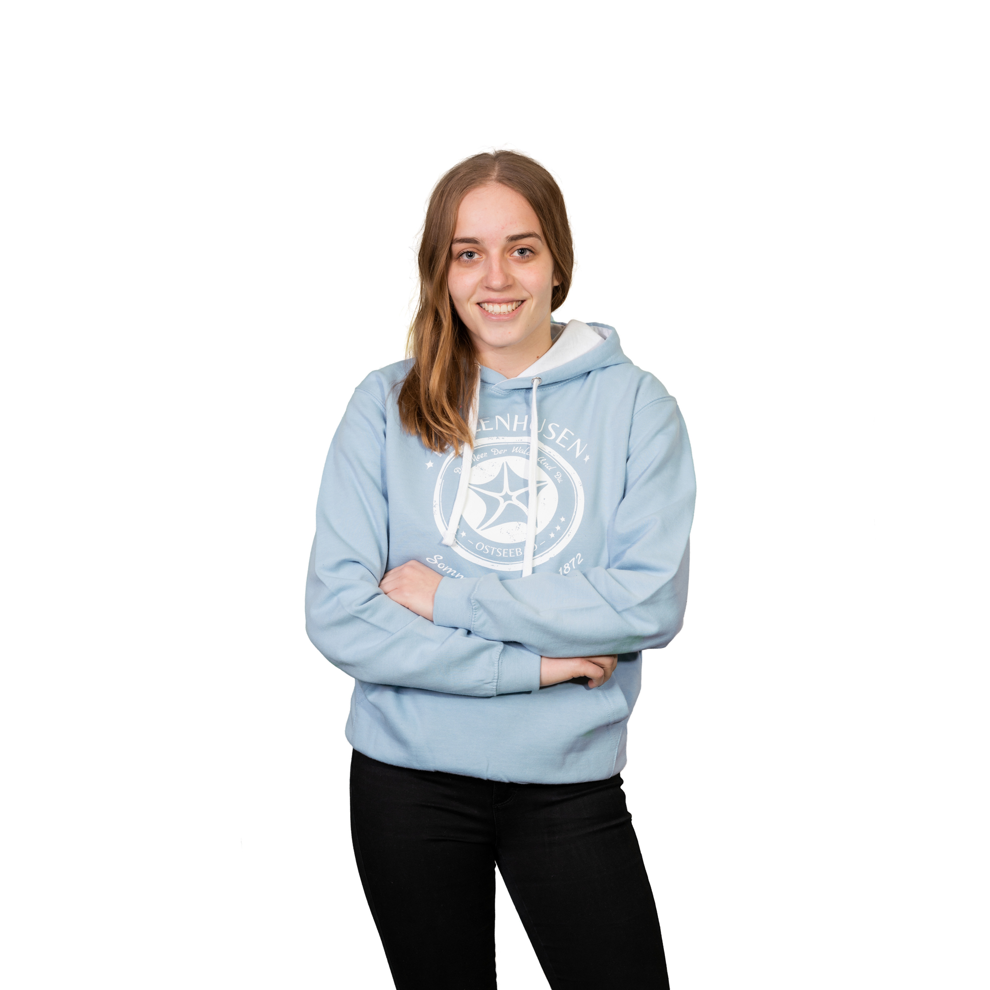 2-farbiger-Hoodie-Hellblau-weiss-Annika-Vorne